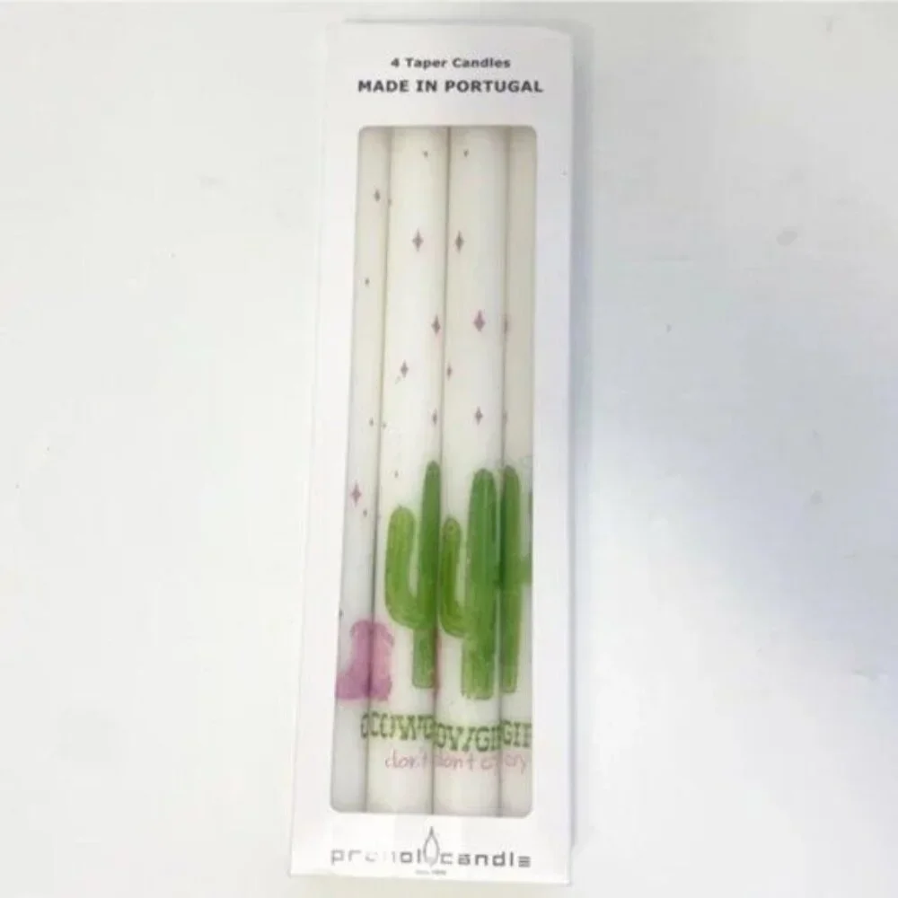 Cowgirls Don’t Cry White Unscented Taper Candles Set Of 4 Made In Portugal